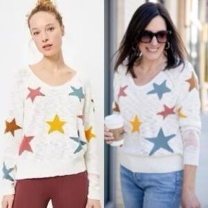 Lou & Grey Star Sweater Multicolor Knit Cotton Blend Pullover Lightweight Small